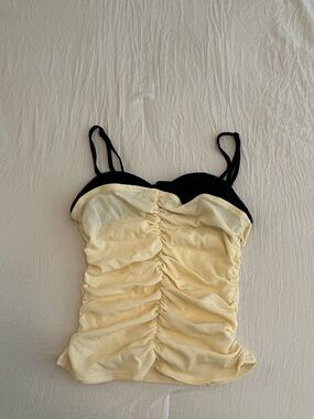Ruched Two-Tone Cami Tank - Black & Pale Yellow/Tan